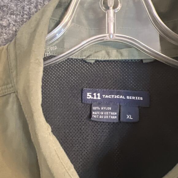 5.11 Tactical Mens Button Up Shirt Sz XL Green Pip Stop Military Short Sleeve - Picture 6 of 9